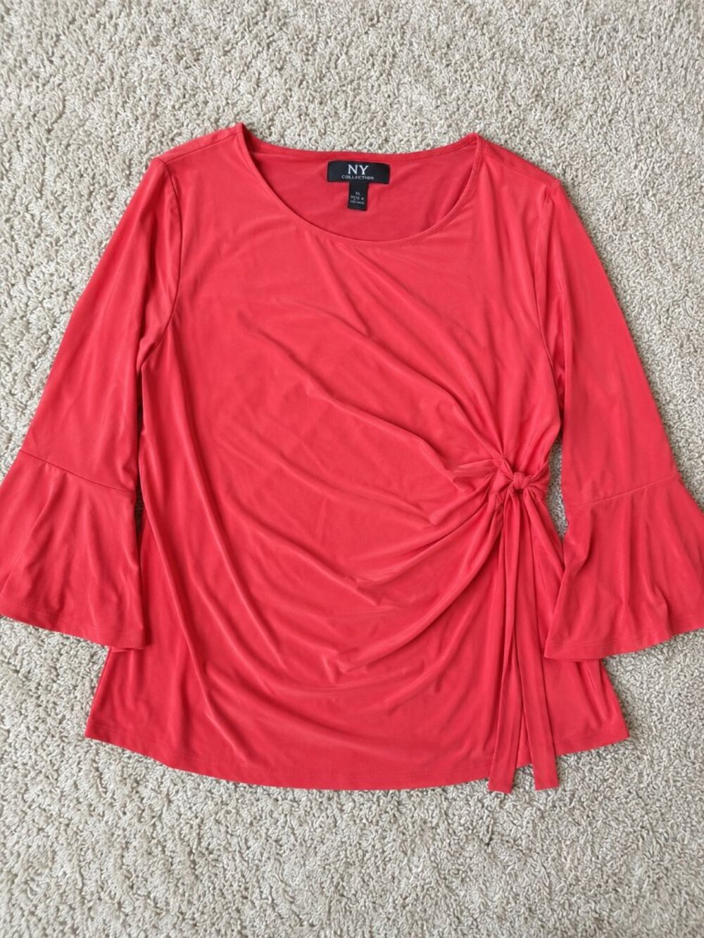 NY Collection Plus Size Cayenne Bell Sleeve Side Tie Top 2X NWT - Picture 4 of 6